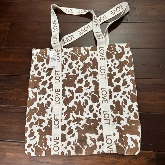 LOFT Cow Print Tote with Cream Straps - Picture 1 of 4